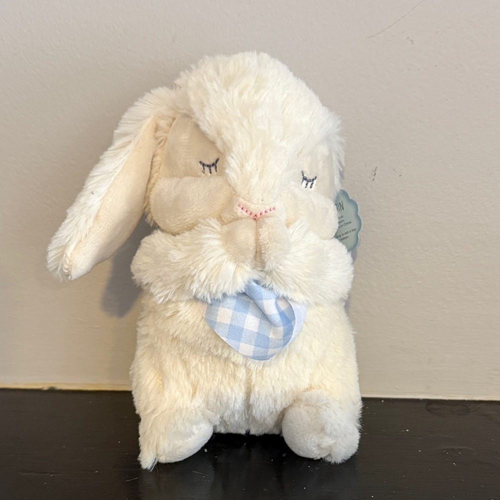 Plush Bunny with Blue Checkered Bow